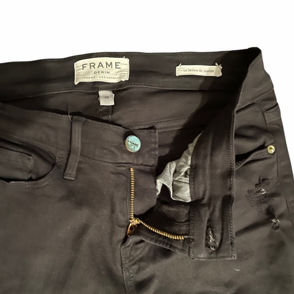 Frame Distressed ripped neutral black wash denim skinny jeans size 26 - Picture 5 of 13